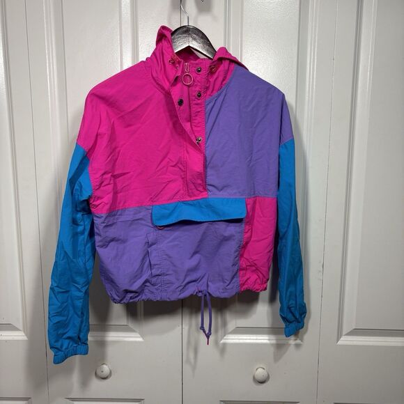 Alab Colorblock Windbreaker Women S 90s Retro Neon Pullover Jacket Y2K Vibes - Picture 1 of 11